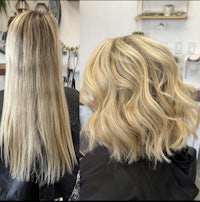 a woman's hair before and after a balayage treatment