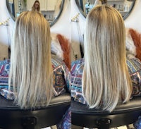 a woman with long blonde hair in a salon